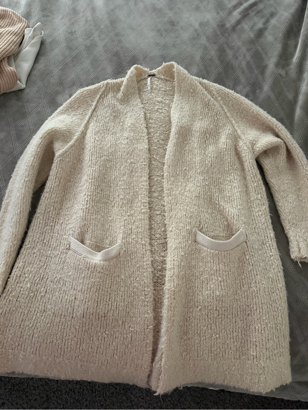 Free People Cream Open-Front Cozy Cardigan